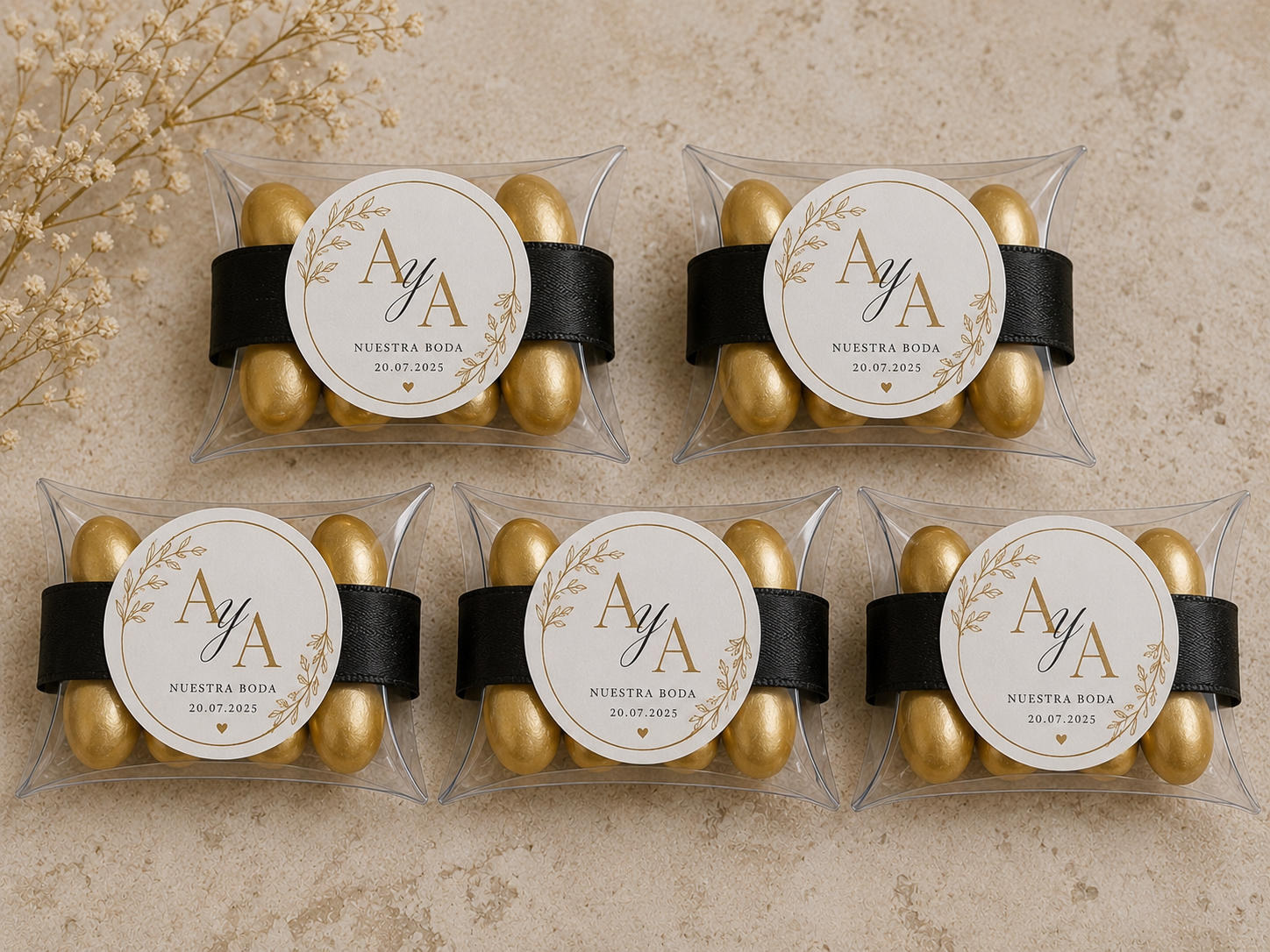 Almendras personalizadas para eventos – 5 piezas en caja elegante | Recuerdos para boda, bautizo y baby shower