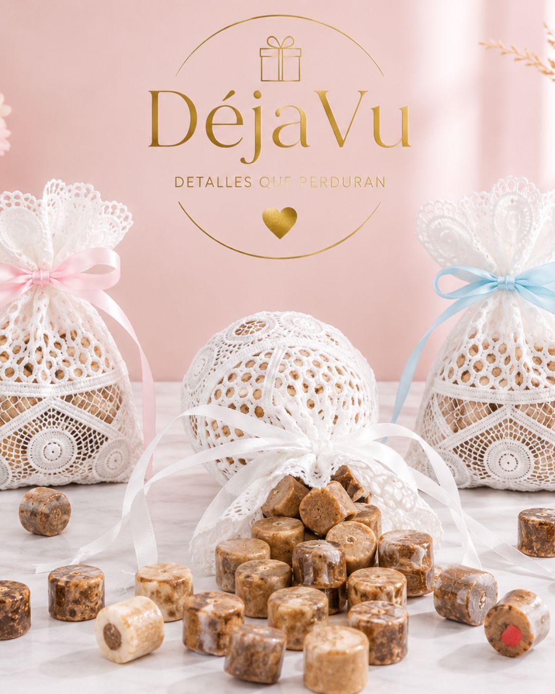 Bolsita de Encaje con 100g de Bites de Mazapán Surtidos | Recuerdos Elegantes DéjàVu
