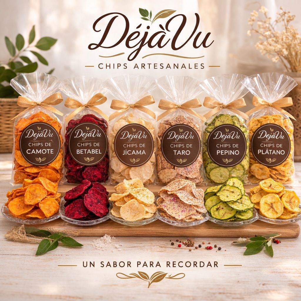 Chips Artesanales DéjàVu 50 g | Snacks Naturales Deshidratados | Camote, Betabel, Jícama, Taro, Pepino y Plátano